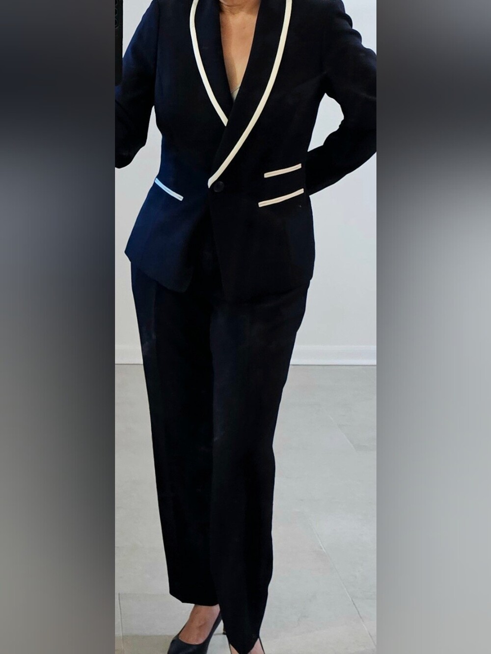 Le Suit Black Dress Pants with Ivory Trim Suit